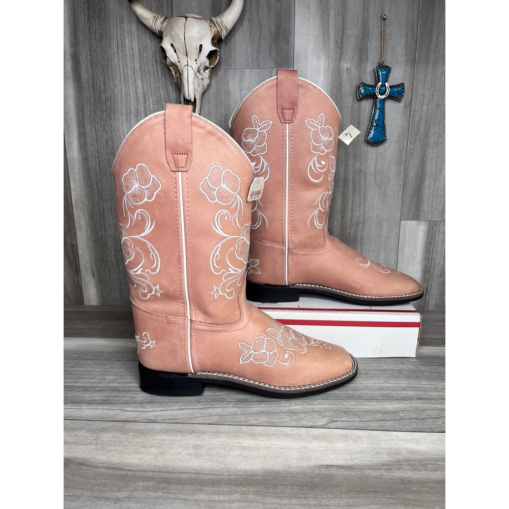 Shyanne Lasy Floral Boots Kids 7 Pink Floral Embroidered Square Toe BBSC1980